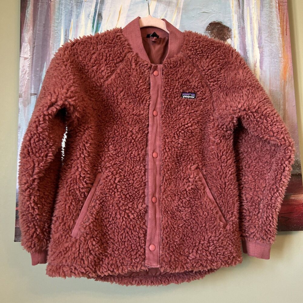 Patagonia L/12 Girls' Retro-X Rose Snap Fleece Bomber Jacket EXCELLENT